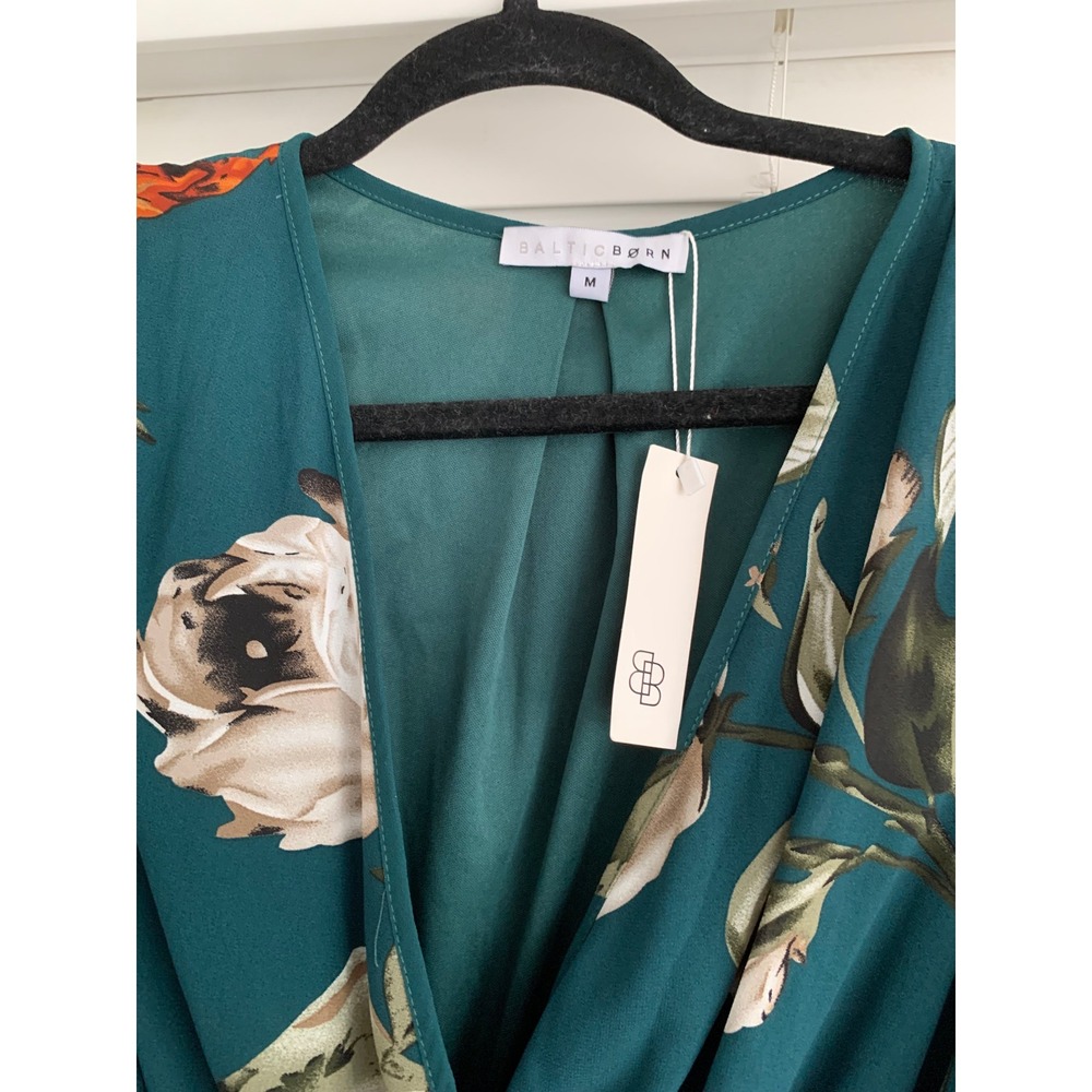 Baltic Born Lydia Green Floral Maxi Dress Long Sleeve Wrap V-Neck Size M New - Picture 4 of 6